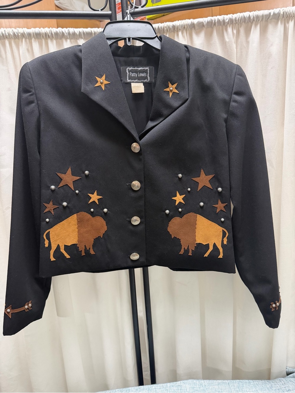 Vintage Patty Lewis Western Buffalo Jacket Small Wool Suede Stars USA Cowgirl